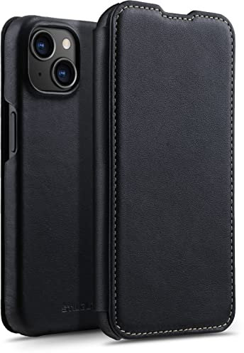 STILGUT Book Case kompatibel mit iPhone 14 (6.1“) Hülle aus Leder zum Klappen, Klapphülle, Handyhülle, Lederhülle - Schwarz Nappa