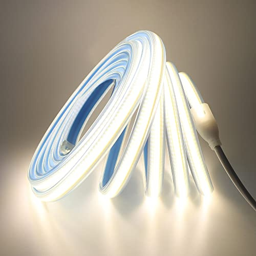 Wisada COB LED Streifen 6m, 220V 280 LEDs/m FCOB LED Band CRI≥90, Wasserdichte Hohe Dichte Flexibler Superhell Natürliches Weiß COB LED Lichtband mit Stecker für Schlafzimmer, Schrankbeleuchtung