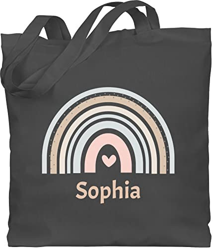 Baumwolltasche - Boho - Regenbogen Farbbogen Himmelsbogen Rainbow - Unisize - Dunkelgrau - personalisierter jutebeutel kinder stoffbeutel name chic stil beutel wechselbeutel kindergarten