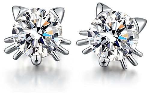 Jiamiaoi Katzen Ohrringe Damen Mädchen Ohrstecker Katze Perlenohrringe Silber 925 Katzen Geschenk Schmuck für Katzenliebhaber, Silber Ohrringe Stecker Kinder