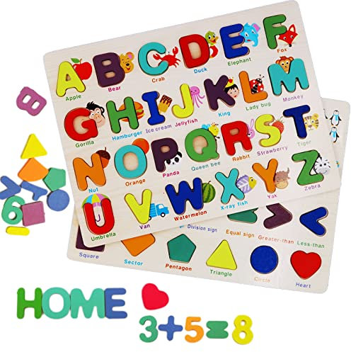 NIWWIN Alphabetpuzzle, Holz Alphabet Puzzle ABC 2 Stücke, Alphabet Zahl Form Puzzles Kleinkind Spielzeug, pädagogische Vorschule Lernbuchstabe Nummer Form Spielzeug 3-12Jahre.