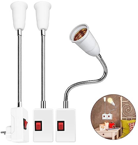 3 Stück E27 Lampenfassung Mit Schalter, Sockel Steckdose 360° Verstellbar, 33 cm Fassung, Lampensockel Steckdose, Küchenlampe, Leselampe, Wandleuchte, Ohne Glühbirne