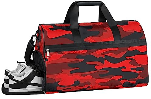 Zebra Tiger Turnbeutel, Sport Turnbeutel mit Nassfach & Schuhfach, Turnbeutel für Damen, Turnbeutel für Herren, Workout Tasche, Sporttasche, Weekender Bag mit Schuhfach, Rot Schwarz Camouflage,