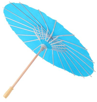 Parapluie En Papier, Accessoires De Décoration De Petit Parapluie Blanc Vierge, Parapluie Chinois Peint à la Main, Parasol En Papier Avec Manche En Bois Pour la Peinture De Bricolage(Bleu)