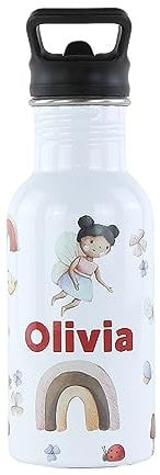 cribstar Personalised Kids Water Bottle - Stainless Steel - BPA Free - Leak Proof - Perfect for School, Sports, Holidays, Travel or anywhere. (Fairies)