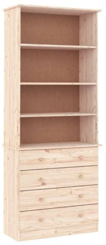 vidaXL Bücherregal mit Schubladen, Standregal mit 4 Fächern 4 Schubladen, Bücherschrank für Wohnzimmer Büro, Highboard Lagerregal, Massivholz Kiefer