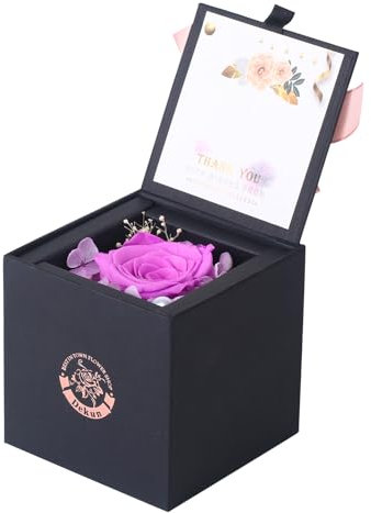 Dekun Rose Box Rosa Preservada Rosa Eterna Regalos Románticos para Novia Regalos de Cumpleaños para Mujeres Regalos para Mamá Novia Esposa Abuela Cumpleaños Día de San Valentín Flor Eterna (Morado)