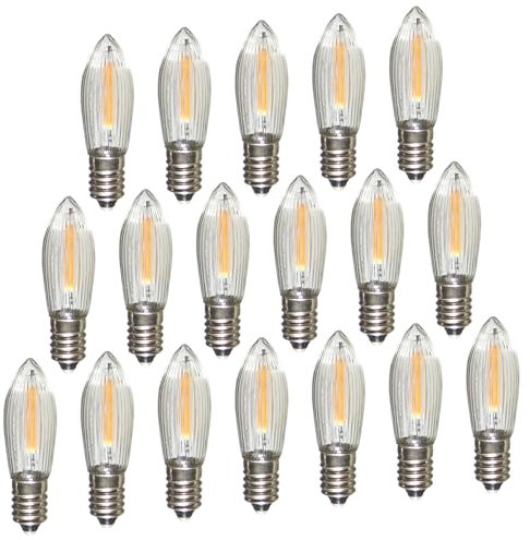 Erzgebirgslicht - AUSWAHL - 18 Stück LED Filament Topkerze 14 V 0,2 W für INNEN, für 16-17 Brennstellen E10 Riffelkerze Ersatzbirne Glühbirne Glühlämpchen für Lichterketten Pyramide Schwibbogen