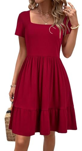 Newshows Sommerkleid Damen Knielang Strandkleid Sommer Outfits Kleid Elegant Kurz Partykleid Mit Taschen Weinrot