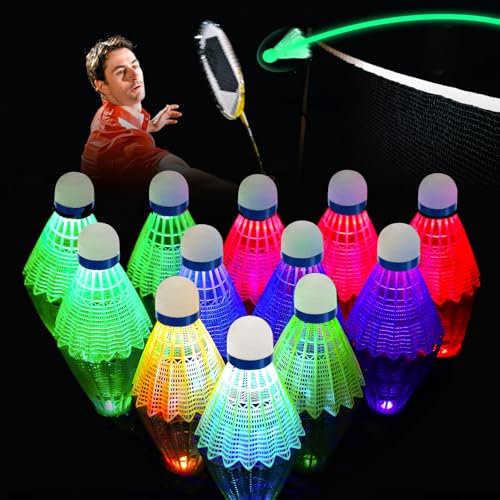 LED Badminton Bälle, 12 Pieces Badminton, Nylon Badminton, Federbälle Badminton, LED Federballs, LED-Licht Federballs, Leuchtende Federbälle für Indoor und Outdoor Sportsaktivitäten Hitting Praxis