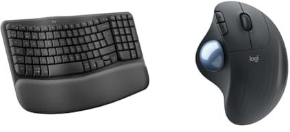 Logitech Wave Keys Wireless Ergonomic Keyboard with Cushioned Palm Rest, Comfortable Natural Typing & ERGO M575 Wireless Trackball Mouse - Easy thumb control, precision and smooth tracking