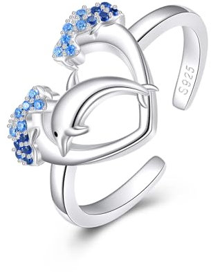 VONALA Delphin 925 Sterling Silber Split Herz-Shaped Blue Zirkon zierliche Delphin Schmuck Geschenk Für Damen