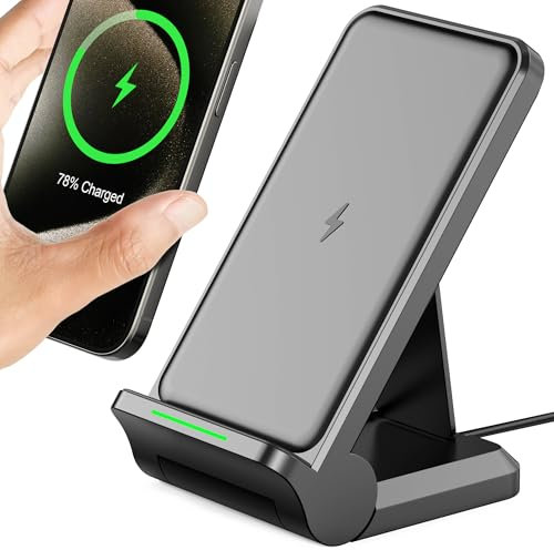 iPhone Wireless Charger Stand - 15W Qi Fast Magsafe Charger Wireless Dock for iPhone 16/15/14/13/12/11/Pro/Max/Plus/Mini/X/XR/XS Max/8, Galaxy, TMKUHOR Wireless Charging Pad Station (No Adapter)