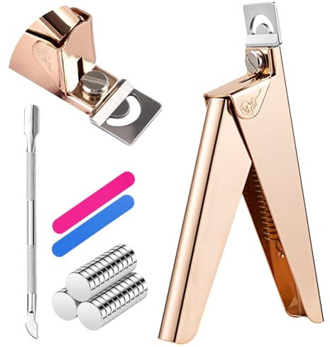 IUHFSIFS Upgade Acrylic Nail Cutter with Sizer Magnet【Sharp High Titanium Alloy Blade】 Nail Clippers for Acrylic Nail【100% Accurate Measurement】 Manicure Salon Home, 15PCS,Gold
