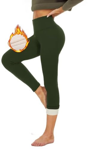 HLTPRO Thermo Leggings Damen Gefütterte Winter High Waist Thermohose Dicke Thermoleggings Warm Leggins für Outdoor Hause Armee grün S