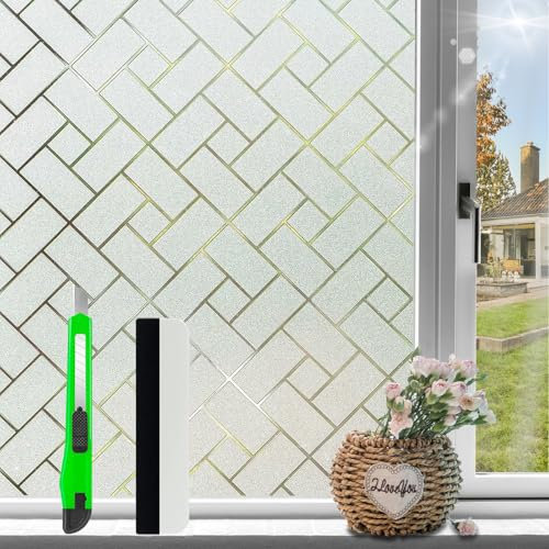 HOMTOL Fensterfolie Blickdicht von Aussen, 75x400cm Milchglasfolie Selbstklebend Fenster, ohne Kleber Fensterfolie Sichtschutz, Wärmeschutzfolie Fenster Motiv, Sonnenschutzfolie