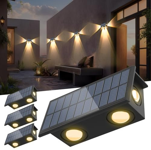 T-SUN Luces Solares LED Exterior Jardin 4 Piezas Focos LED Exterior Solares 1500mAh 3000K Luces Exterior Solar IP65 Impermeable luces solares jardin Pared Valla Escalera Patio Pasillo Jardín