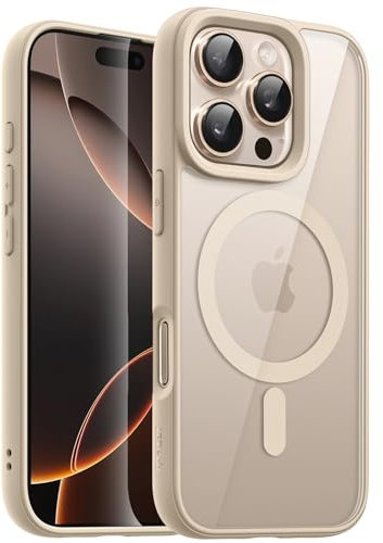 JETech Magnetic Case for iPhone 16 Pro Max 6.9-Inch Compatible with MagSafe, Shockproof Phone Bumper Cover, Solid Color Matte TPU Frame, Anti-Scratch Clear Back (Desert Titanium)