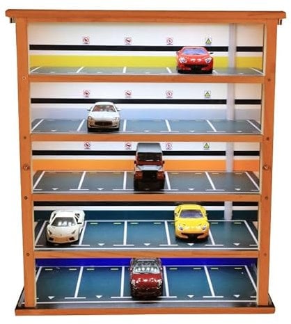 Model Toy Mini Model Car Storage Box 1:32 5 floor Solid wood parking lot model scene simulation car model garage toy storage dust cover with light