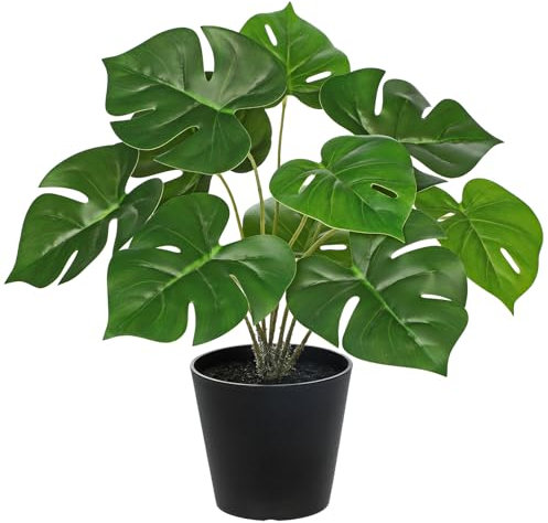 Hollyone Künstliche Monstera Pflanze Klein Zimmerpflanze Gefälschte Topfpflanze Tropische Deko Pflanzen im Topf Grün für Home Office Küche Schreibtisch Tisch Bücherregal Dekoration