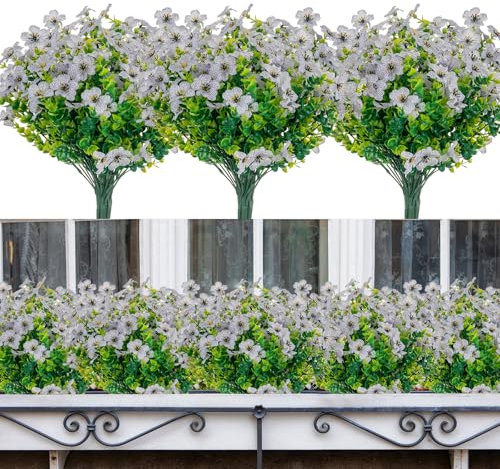 Boic Kunstblumen Für Außen, 10 Bündel Künstliche Blumen, Kunstblumen Outdoor, Kunststoff Blumen Wetterfest Balkonpflanzen Plastikblumen Für Außen Für Balkon Balkonkasten Garten Freien (Weiß)