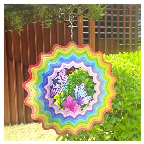 Schmetterlings-Windspiel für den Außenbereich, mental, kinetisch, Windspiel für Hof und Garten, Regenbogen-Geschenke, hängende Rasen-Ornamente, 3D-visueller Effekt (30,5 cm – 1 Stück