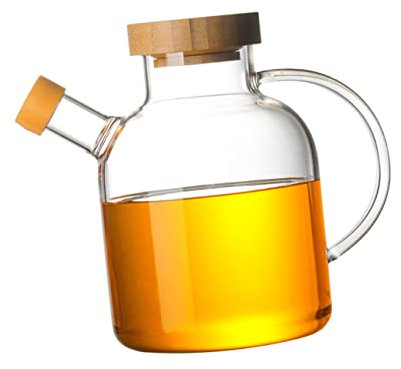 Cabilock Essig Ölspender Ölflasche Mit Holzdeckel Aus Borosilikatglas Tropffreie Ölspenderflasche Für Öl Und Essig