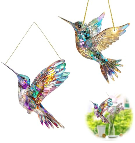 Yistoi 2 Stück Sonnenfänger Prisma Kolibri, Fensterdeko Hängend, Acryl Sonnenfänger Anhänger Deko, für Fenster, Sonnenfänger Prisma Kolibri, Fensterdeko Hängend, Gartendekoration