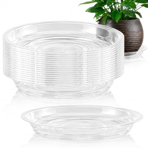 20 Pack 14 Inch Plant Saucer Clear Plant Saucers for Outdoors Plants Drip Trays Extra Large Pot Saucer No Holes Pot Saucers Planter Trays for Outdoor Plants Bulk Plastic Tray for Flower, Potted Tree