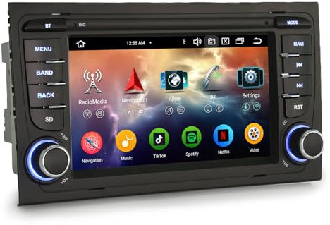 Erisin 8-Kern 4GB+64GB 7 Zoll Android 14 Autoradio Bluetooth mit GPS Navi für Audi A4 S4 RS4 RNS-E SEAT EXEO Unterstützt Kabelloses CarPlay Android Auto WiFi 4G DSP DAB+ OBD2 USB TPMD DVB-T2 Canbus