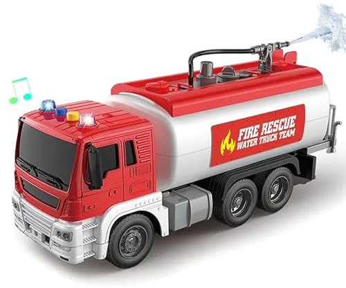 LioMaxi Scala 1:16 Camion Pompieri Giocattolo per Bambini, Autopompa Antincendio a Inerzia, Luci & Suoni,con pompa spruzzatrice d'acqua, Rosso (serbatoio dell'acqua)