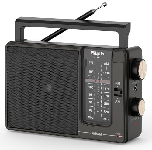 PRUNUS J-03 AM FM Radio Portatil Pequeña, Transistores Radios con Excelente Señal, Radio a Pilas o Energía de CA, Altavoz Grande, Operación Simple, Fácil de Usar para Personas Mayores.
