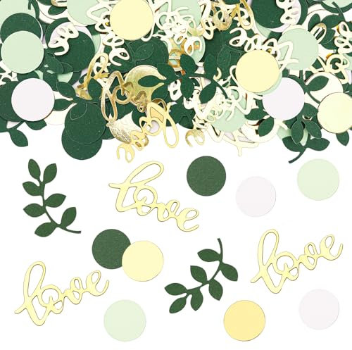 GoldRock Groß Love Konfetti Hochzeitsdeko Tisch 2,5-5,5cm, 100 × Konfetti Hochzeit Deko,Streudeko Tischdeko Hochzeit Grün Gold,Eukalyptus Streudeko Love,Deko Goldene Hochzeite,Anniversary,Valentinstag