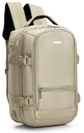 WITTCHEN Urban | Kabinenrucksack | Laptop-Rucksack | Multifunktionaler 2-in-1-Reiserucksack | Rückentasche mit RFID-Schutz | kompatibel mit Wizz Air, LOT, Ryanair | 40x25x20 cm | Farbe: Cremefarbene