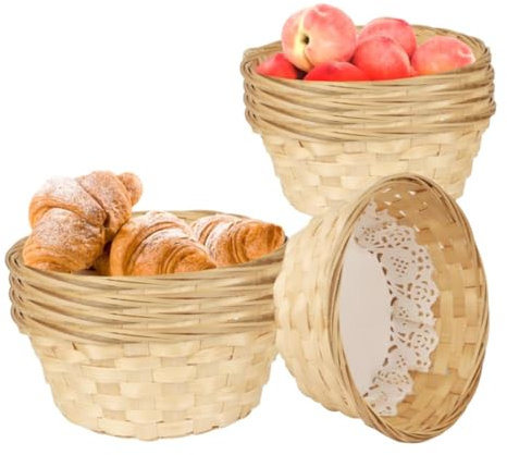 Janasiba Lot de 10 petits paniers cadeaux ronds en bambou tressé - 7,9 x 7,9 x 3,5 cm