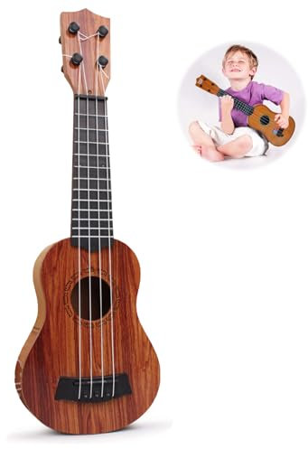 Kindergitarre aus Holz, Gitarre Kinder Spielzeug, Gitarre Kinder ab 3 Jahre, mit 4 Verstellbaren Seiten, für Kleinkinder, Anfänger, Jungen, Mädchen, Musikinstrumente (Mahagoni 44cm)