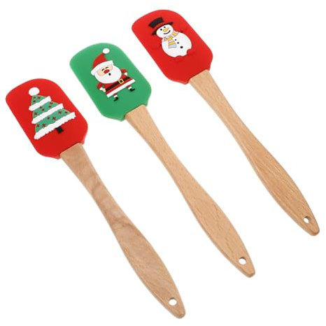 Garneck 3Pcs Set Christmas Themed Silicone Cake Spatula Set with Handle Nonstick Kitchen Baking Tools for Spreading Butter Scraping Bowls and Creaming Xmas Party Supplies