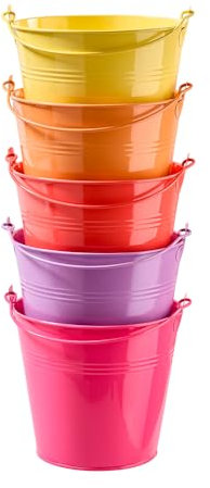 Klocke Dekorationsbedarf Bunte Zink Eimer Set´s - Deko Eimer mit Metallbügel für Pflanzen, Geschenke & Deko - Bunte Mini Blumentöpfe - Party & Garten (Crazy Mix, 5 St. D13H11 cm)