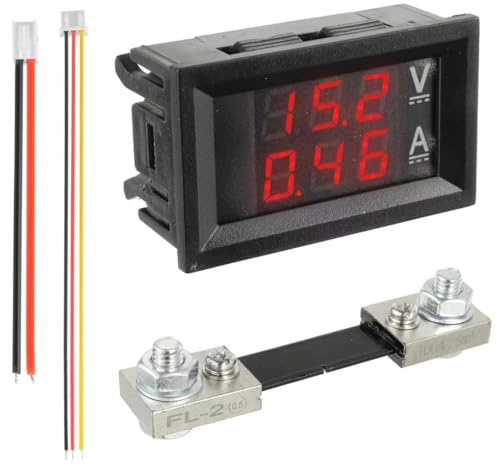 JAMHER 100A DC 0-100 V Amperometro digitale a LED da 0,28 Voltmetro con shunt, rivelatore rosso e blu misuratore di corrente