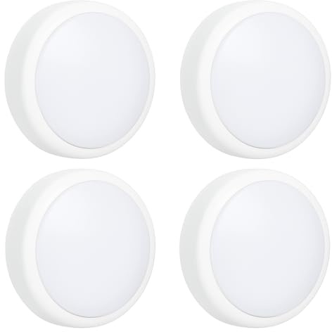 Marco Paul 4 Pack LED Battery Operated Push Lights - Press Switch Lamps for Cupboards, Wardrobes, Stairs and Dark Corners - Easy to Install Stick On Lights for Multi-Room Portable Indoor Lighting