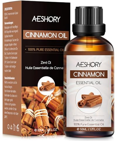 AESHORY Zimt Ätherisches Öl 50ML, Natürliches Ätherisches Zimtöl Duftöle für Diffuser, Aromatherapie, Hautpflege, Haarpflege, Entspannung, Massage, Bad