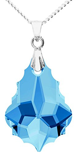 Löb 925 Silber Kette Tropfen Kristall Anhänger Tropfenanhänger Stein Blau Damen Kinder Halskette Silberkette Stein Oval Tropfenform