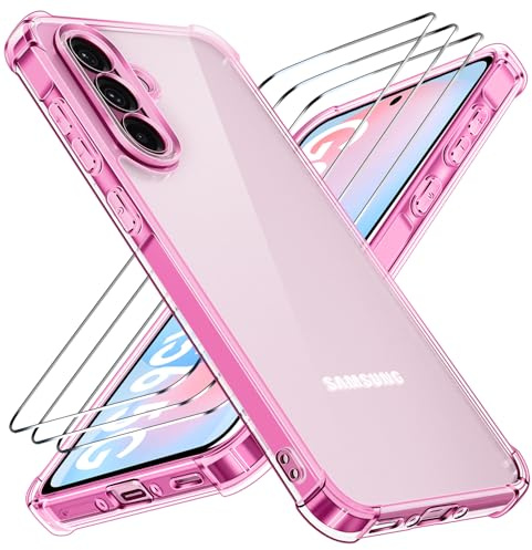 ivoler Coque 3 en 1 Compatible avec Samsung Galaxy A56 5G - Étui Antichoc avec Protection Militaire, 2 Pièces Verre Trempé, Housse Anti-Rayures - Rose Translucide
