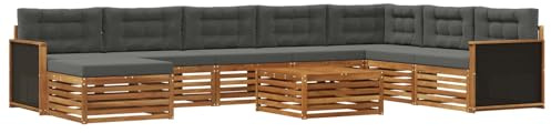 vidaXL Outdoor-Sofagarnitur mit Kissen 9 pcs Natur und Anthrazit, Gartenmöbel, modernes Outdoor-Sofa-Set, Akazienholz, modulares Sofa, ideal für Pool und Terrasse