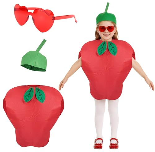 AYBUY Lustig Obst Kostüm Kinder Bühnenauftritt Outfit für Jungen & Mädchen | Obst Halloween Kostüm Lustig Karneval, mit Gläser, Hut, Foto-Requisiten, Kostüm Cosplay Verkleidung Festival Party Outfit