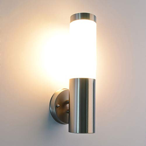 max K O M F O R T Edelstahl Außenwandleuchte 232A – stilvolle Wandleuchte E27, 230V, IP44, gebürstete Edelstahl-Optik, Wandlampe für Fassade, Terrasse & Eingangsbereich