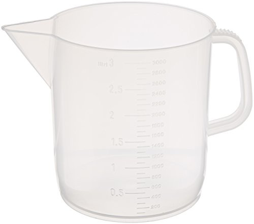 Globe Scientific 601159-1 Polypropylene Short Form Beaker with Handle, Molded Graduations, 3000mL Capacity