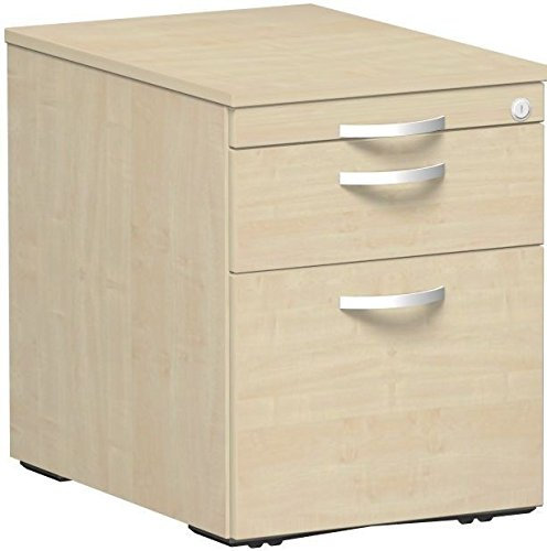 Geramöbel Rollcontainer Hängeregistratur und 1 Metall-Schubfach, mit Utensilienschubfach, Metall-Rollschubführung, Zentralverriegelung, verdeckte Doppel-Lenkrollen, 438x600x565, Ahorn/Ahorn