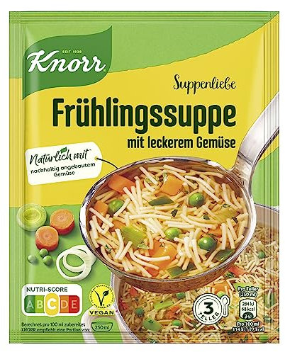 Knorr Suppenliebe Frühlingssuppe für Nudelsuppe mit leckerem Gemüse ohne geschmacksverstärkende Zusatzstoffe und Farbstoffe 3 Teller