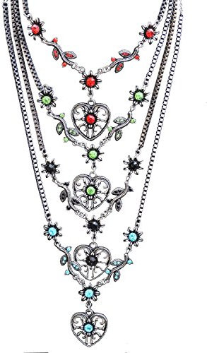 Damen Trachtenkette Silber mit Herz und Strass - 315 (Türkis)